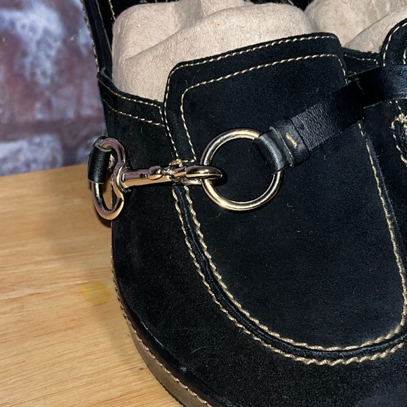 COACH Cleo Black Suede Platform Clip & Ring Clogs Mules Heels Size 7.5B Shoes - Picture 4 of 14